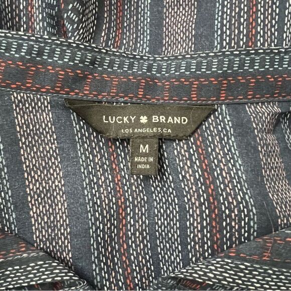 Lucky Brand Blue Striped Boho Balloon Sleeve Peasant Blouse - Picture 4 of 12